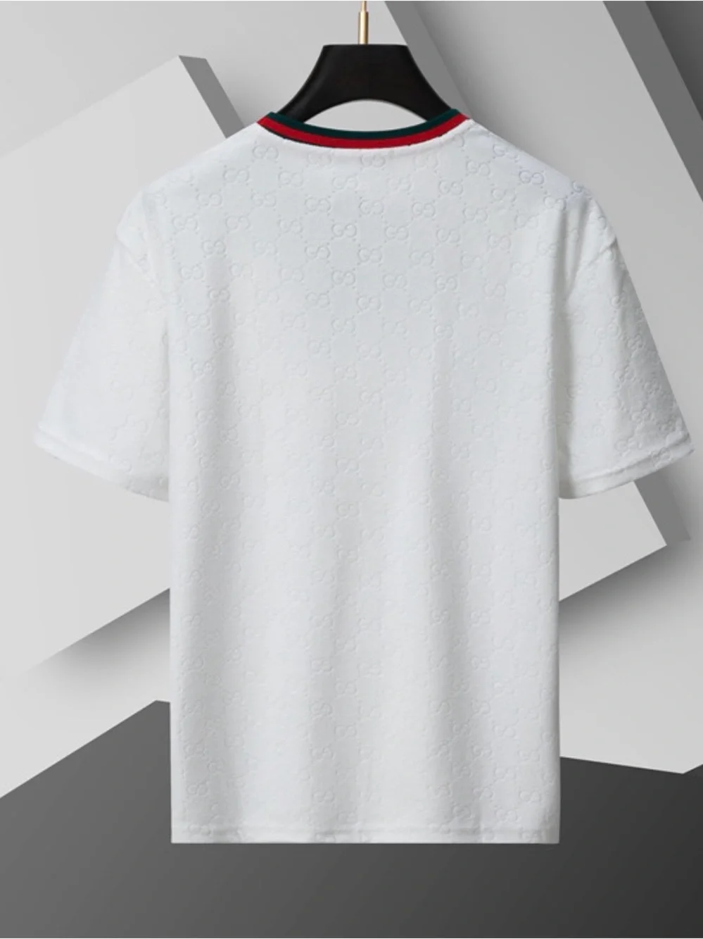 Gucci White Crewneck Tee with Red & Green Stripe Collar